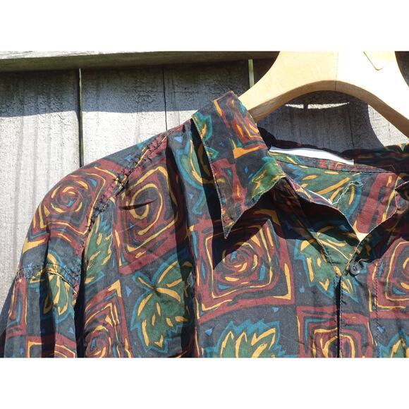 Vtg Perry Ellis 100% Silk Art Design Shirt XL Retro 90s Abstract Long Sleeve - Picture 2 of 6